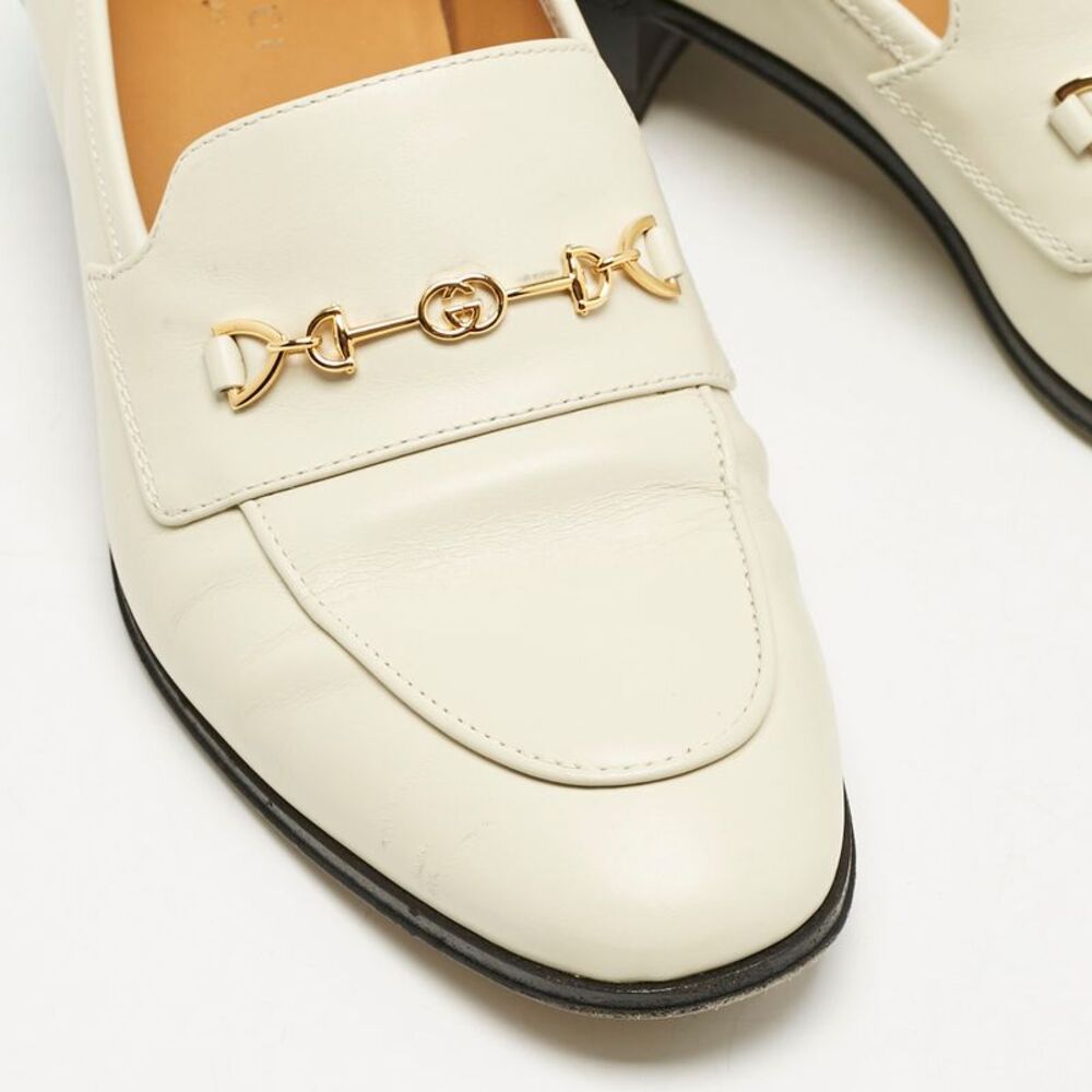 Gucci Off White Leather Interlocking G Horsebit S… - image 7